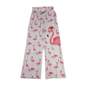 Brief Insanity Flamingo Santa Lounge Pants Womens S White Pajamas Christmas